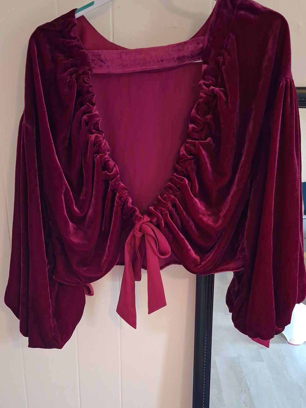Free People NWT Rasberty Fuschia Velvet Tie-back Open Back  Crop Blouse